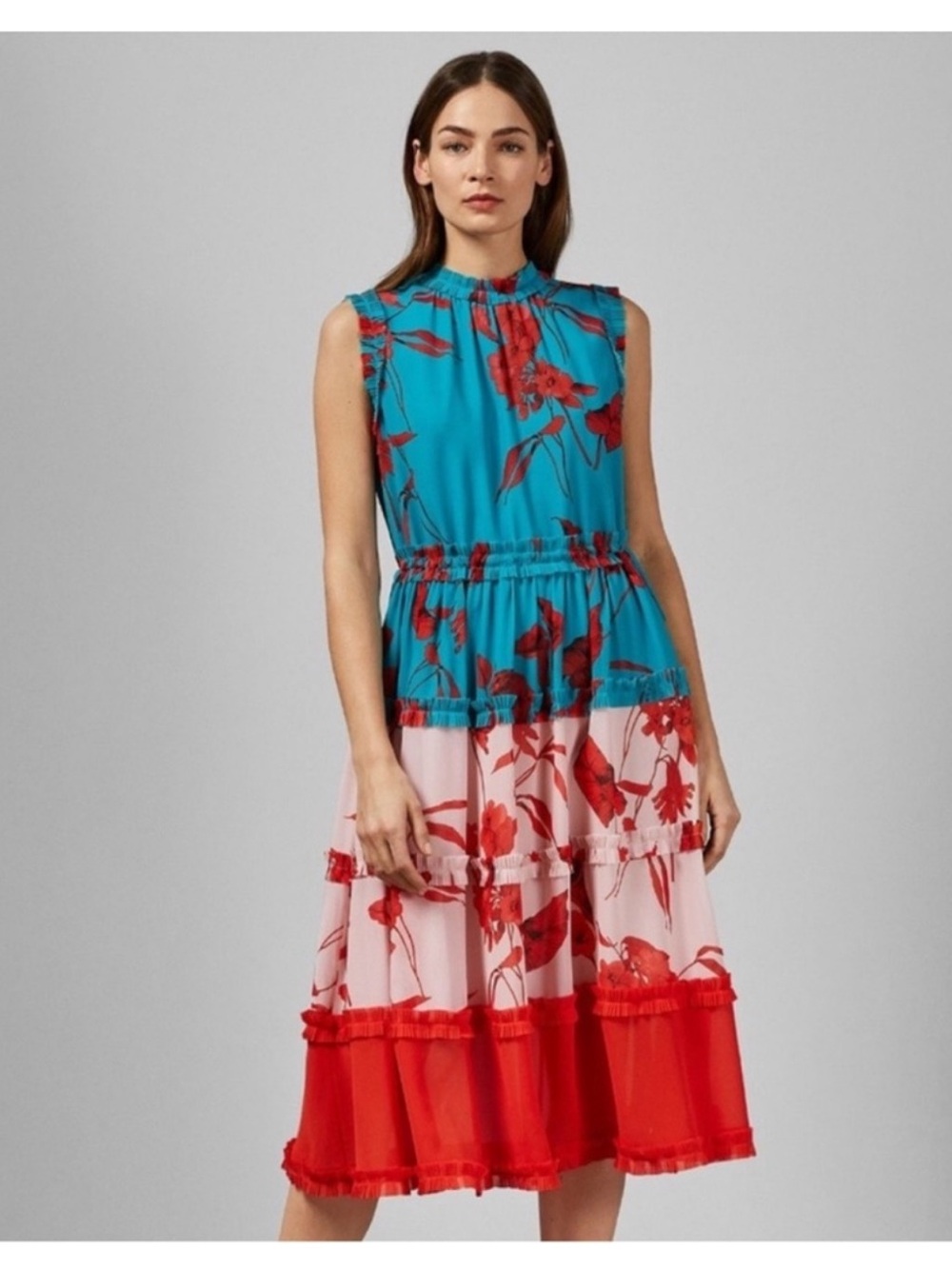 NWT TED BAKER LONDON Camelis Fantasia Tiered Midi Dress